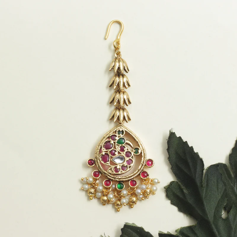 Premium Kemp Hanging Flower Mayuri Bridal Maang Tikka
